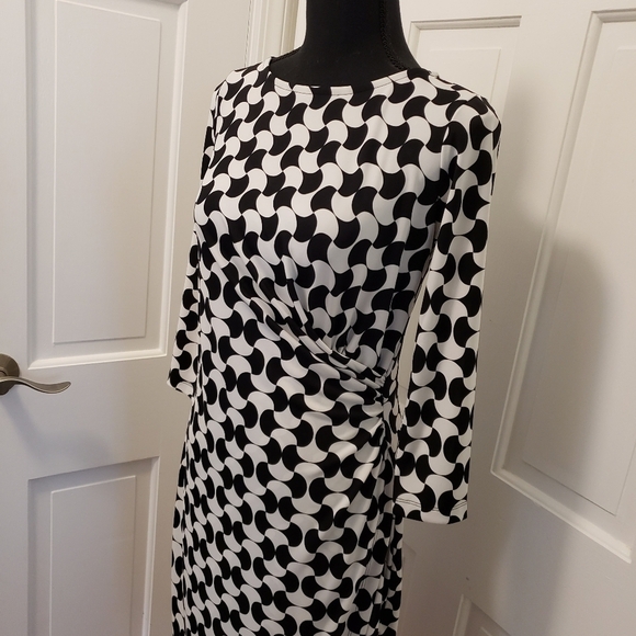 Talbots Faux Wrap Sheath Dress Stretch Black & White Petite S - Picture 2 of 9
